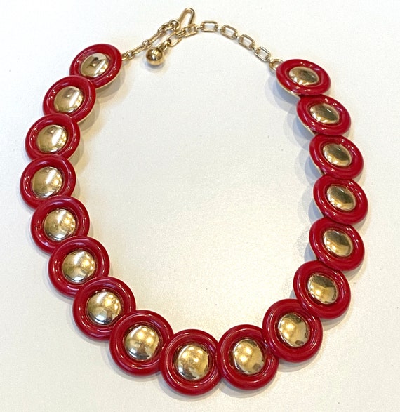 SALE Vintage Trifari Red Lucite and Gold Circles … - image 2