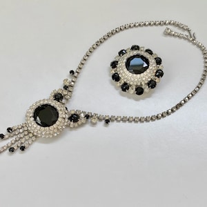 Delizza and Elster &quot;Juliana&quot; Jet Black and Clear Rhinestone Demi Parure  //  D&E Juliana Black and Clear Rhinestone Necklace Brooch Set