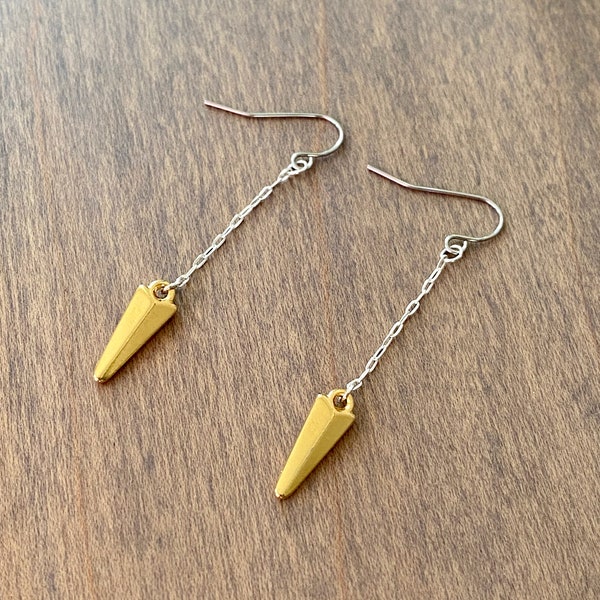 Mixed Metals Silver and Gold Dagger Arrow Dangling Earrings