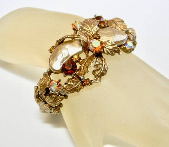 Vintage HAR Baroque Pearl AB Topaz Rhinestone Hin… - image 3