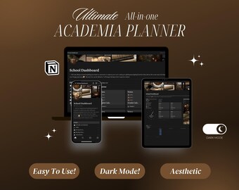 May include: A dark mode app interface for an all-in-one academic planner. The app features a school dashboard, grade tracker, and schedule. The app is easy to use and has an aesthetic design.