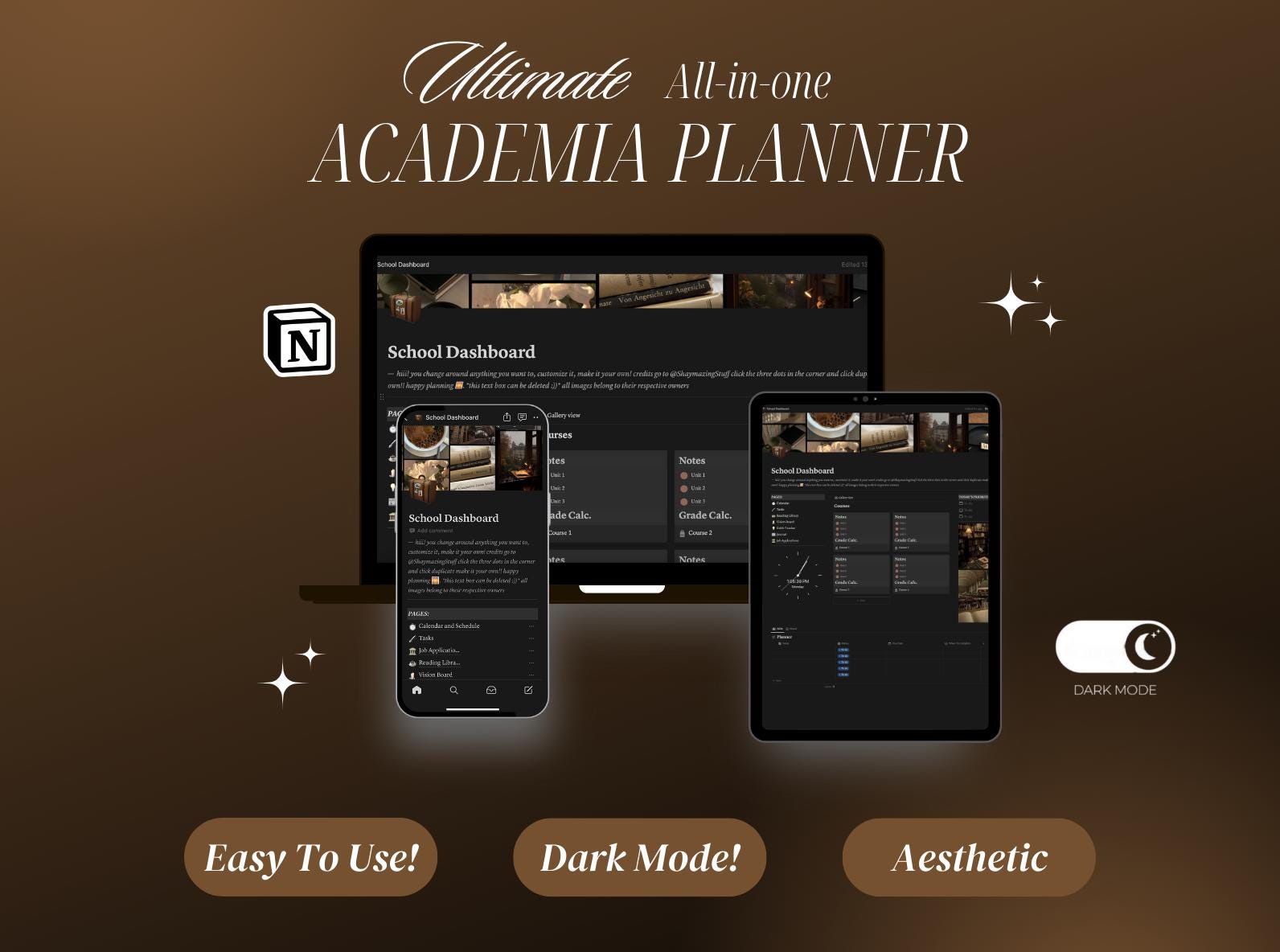 Dark Academia Notion Student Planner Template (digital Download) - Etsy