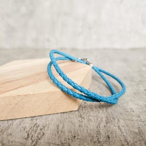 Sky blue braided genuine leather bracelet, double wrap wristband