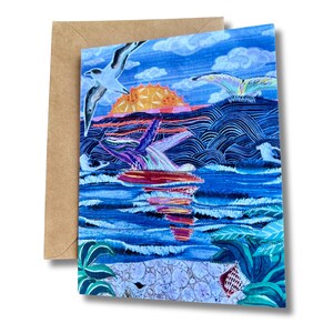 Cartões de felicitações feitos de papel reciclado - Pôr do sol e baleias