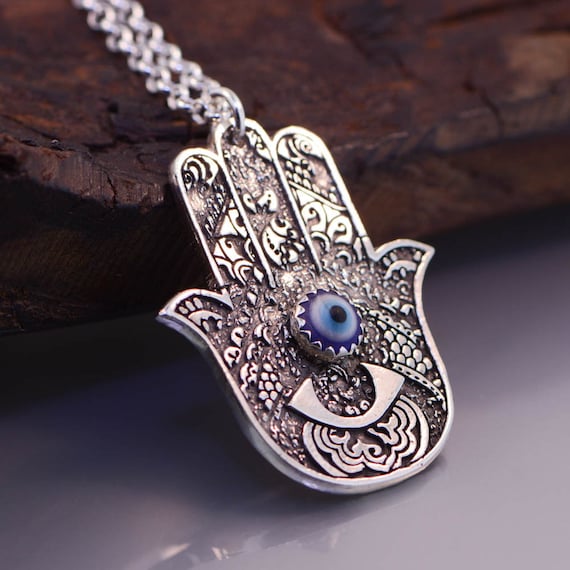 Hamsa  Silver Pendant with evil eye protection eye