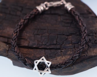 3D Star Of David , David's Shield, Jewish Star Leather Bracelet
