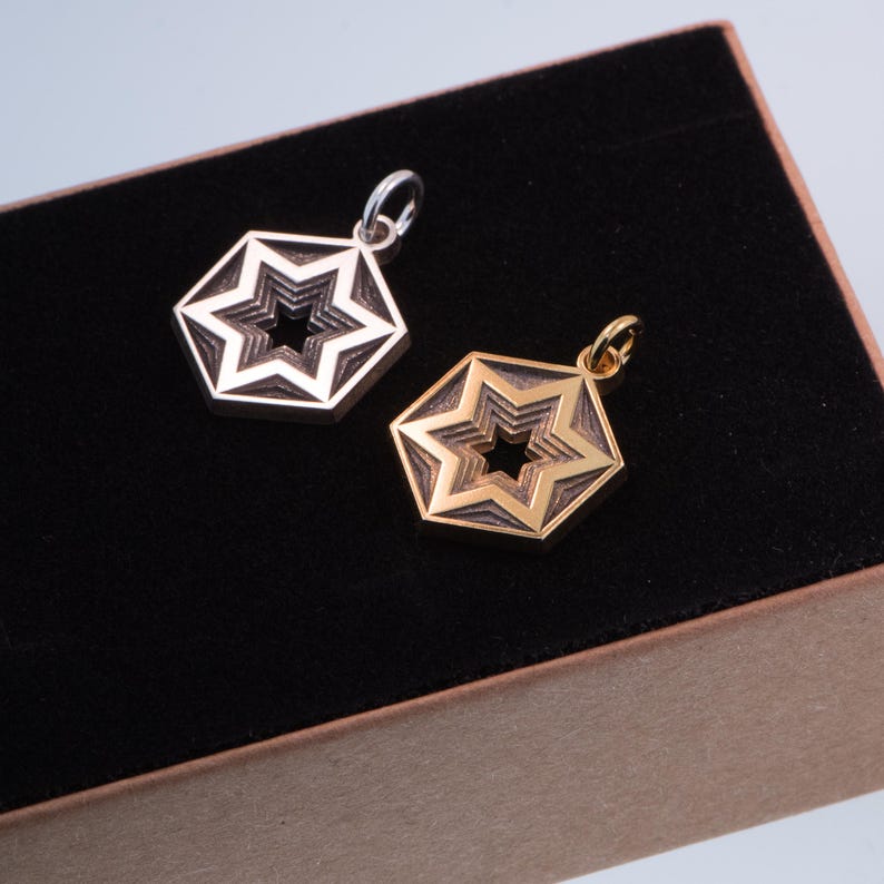 Breloque Étoile juive, étoile de David, Magen David 3D en argent sterling. image 8
