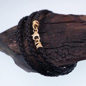 Braided Leather Cord Necklace With Gold Plated Over Sterling Silver Findings