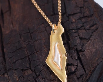 Silver outline of Israel on gold ISRAEL Homeland Map Necklace