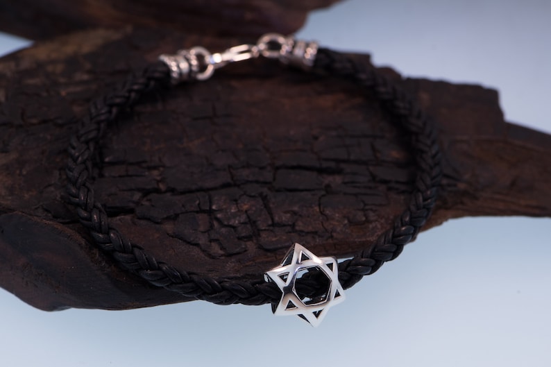3D Star Of David , David's Shield, Jewish Star Leather Bracelet image 6