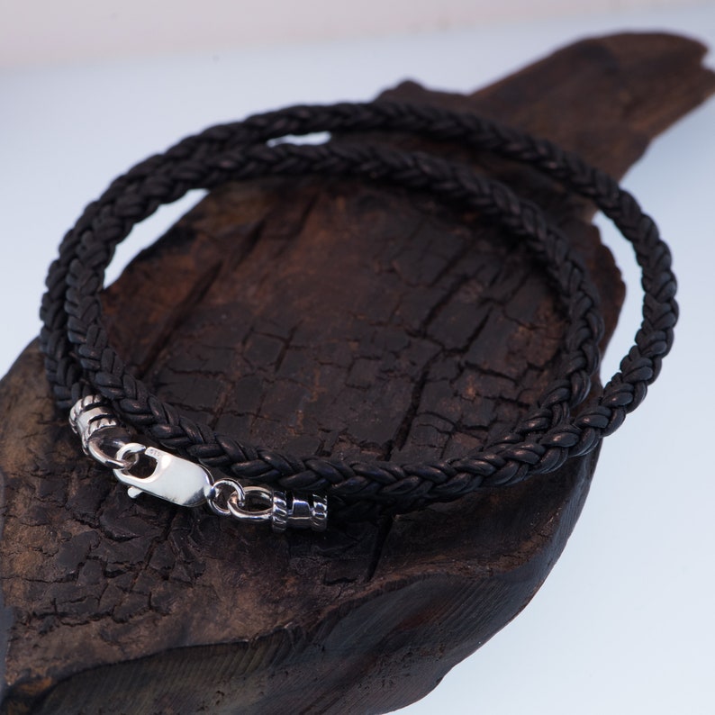 Braided Leather Cord Necklace Sterling Silver Findings image 2