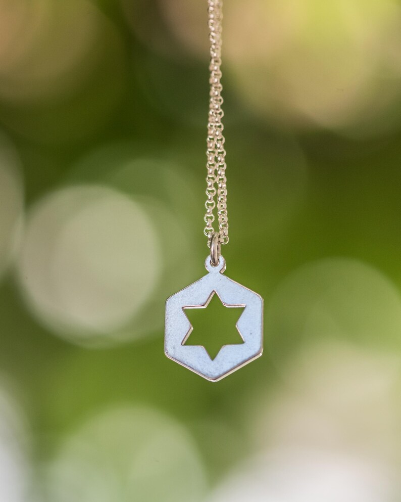 Minimalist Jewish Star, Star Of David, Magen David charm in fine pure silver or 24K gold dipped over silver . image 5