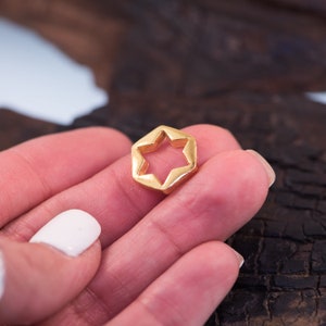 May include: A gold-colored metal charm in the shape of a six-pointed star with a cutout star in the center.