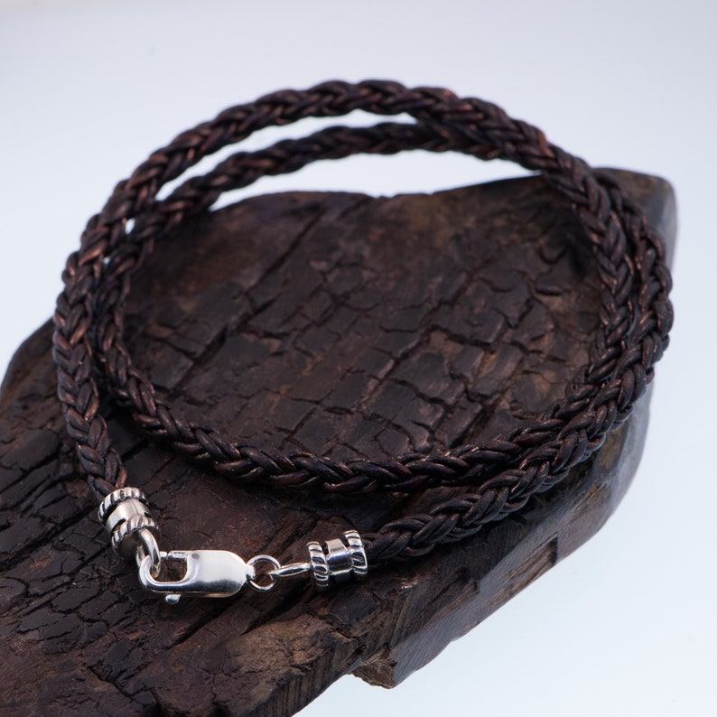 Braided Leather Cord Necklace Sterling Silver Findings image 1