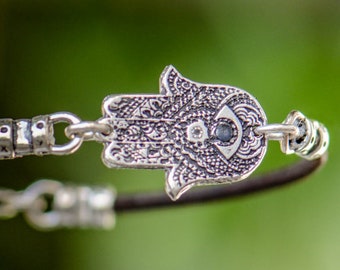 Hamsa Bracelet On Leather Cord