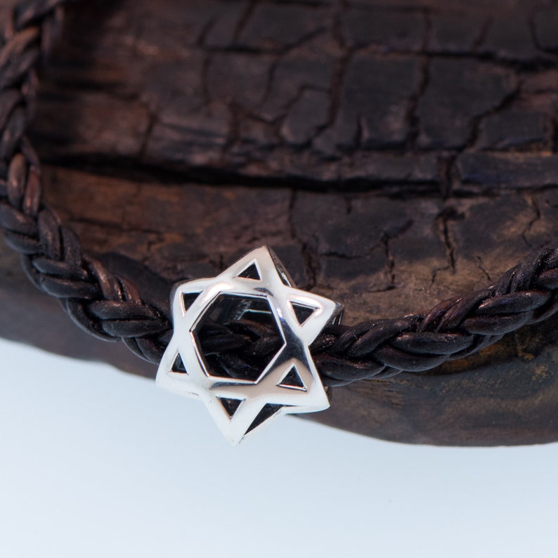 3D Star Of David , David's Shield, Jewish Star Leather Bracelet image 2