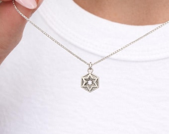 3D Jewish Star, Star Of David, Magen David charm in Sterling silver.