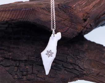 Star of David  Silhouette Map Necklace in  Silver .