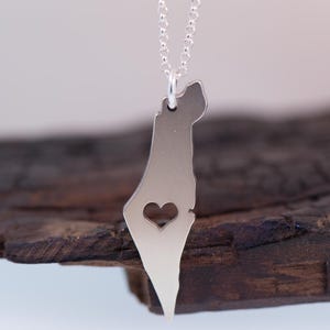 ISRAEL Silhouette Map Halskette hohles Herz Silber oder Gold