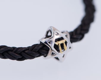 3D Star Of David CHAI , David's Shield, Jewish Star, Chai,18, חי Leather Bracelet