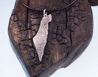 Topographic Map Of Israel Pendant in Fine Silver. Terrain Of Israel,  Pro Israel. Stand with Israel.