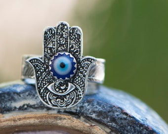 Hamsa Silver Ring - protección contra el mal de los ojos