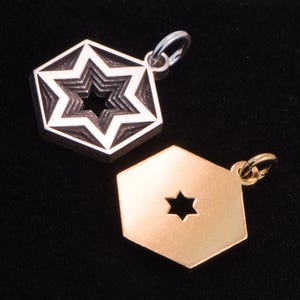 Breloque Étoile juive, étoile de David, Magen David 3D en argent sterling. image 11
