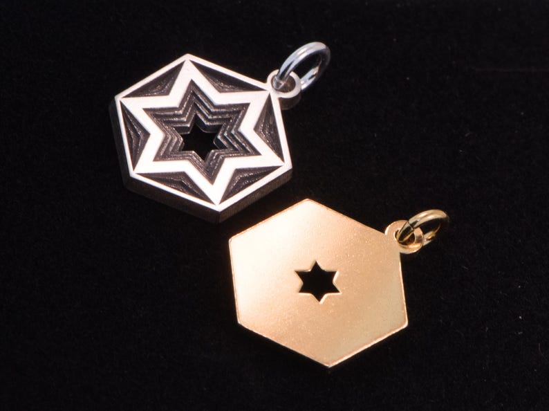 Breloque Étoile juive, étoile de David, Magen David 3D en argent sterling. image 11