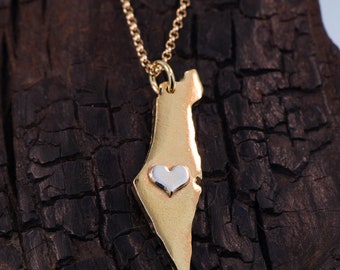 Silver Heart  On Gold ISRAEL Homeland Map Necklace