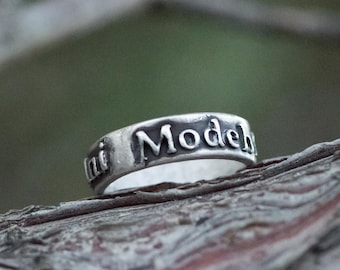 Modeh Ani Ring -  “I am thankful.” A meaningful silver ring טבעת מודה אני בשילוב כסף סטרלינג ועור |