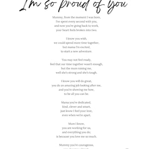Mãe, estou tão orgulhosa de você. Cartão digital A5, um poema para uma mãe que está voltando ao trabalho após a licença-maternidade, mãe de primeira viagem, mãe trabalhadora, download digital.