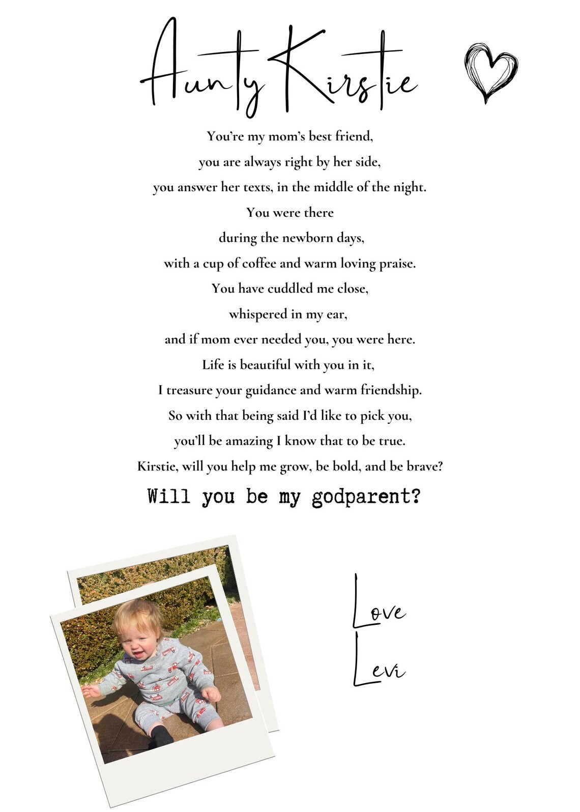 Personalised Godmother Proposal Poem With Photo Bestfriend Will You