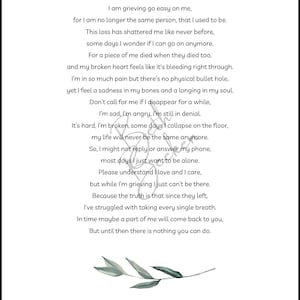 I am Grieving - Sympathy Poem Printable for Loss, Comfort & Healing