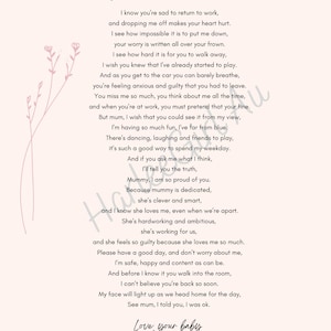 Poem for Mum Returning to Work Poem of Support and Encouragement, Gift ...