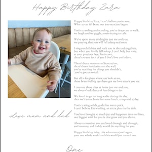 Poesia per il primo compleanno, modello modificabile, poesia di buon primo compleanno per il bambino che compie un anno, regalo di compleanno, modificabile, modello di tela