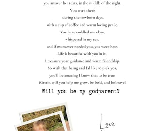 Personalised Godmother Proposal Poem with Photo | Bestfriend | Will you be my Godparent | Editable Template | Printable Keepsake