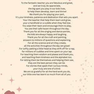 Nursery Teacher Appreciation Poem, DIGITAL DOWNLOAD, poem for nursery teacher, thankyou poem, preschool teacher thank you poem,