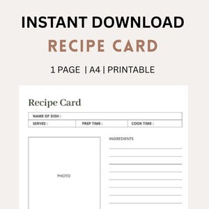 Printable Recipe Cards Vintage Floral Recipe Card Template Editable Recipe Card PDF Cute Recipe Keeper  Instant Download