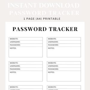 Password Tracker Printable Digital Password Log Password Organizer Internet Login Keeper Website Password List Instant Download