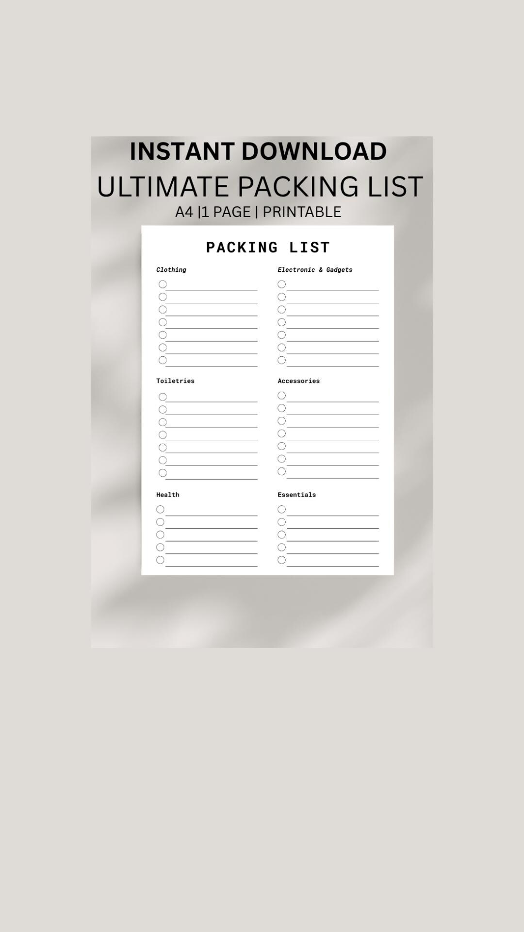 Minimalist Packing List Printable Vacation Checklist Trip Planner ...