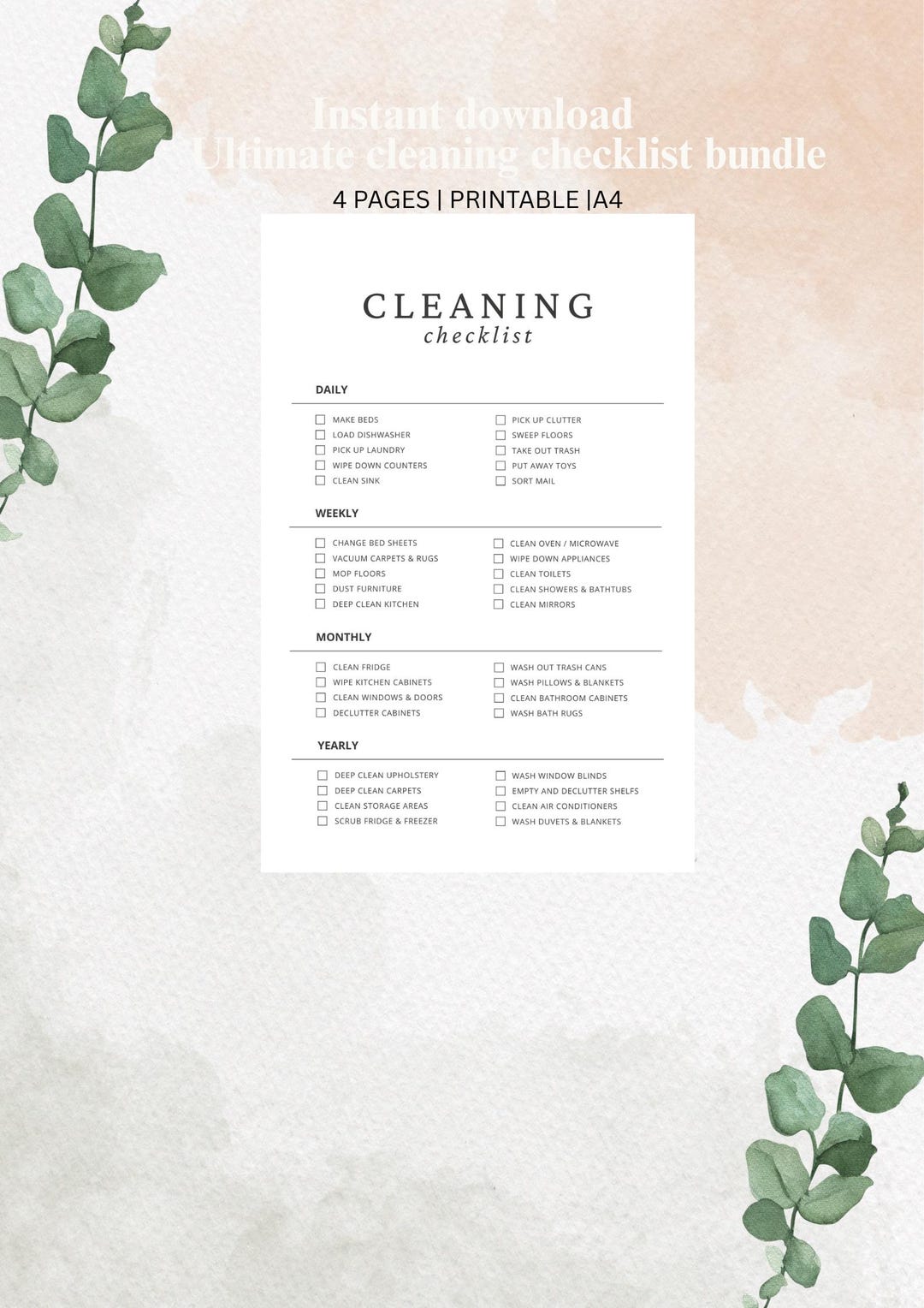Ultimate Cleaning Checklist Printable Home Cleaning Schedule Daily ...