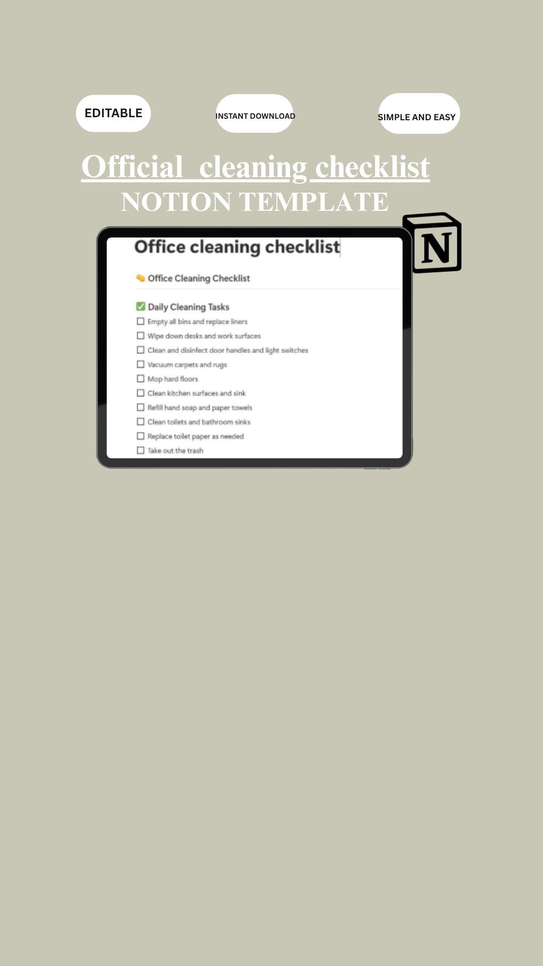 Office Cleaning Checklist Printable Office Chore Chart Workplace ...