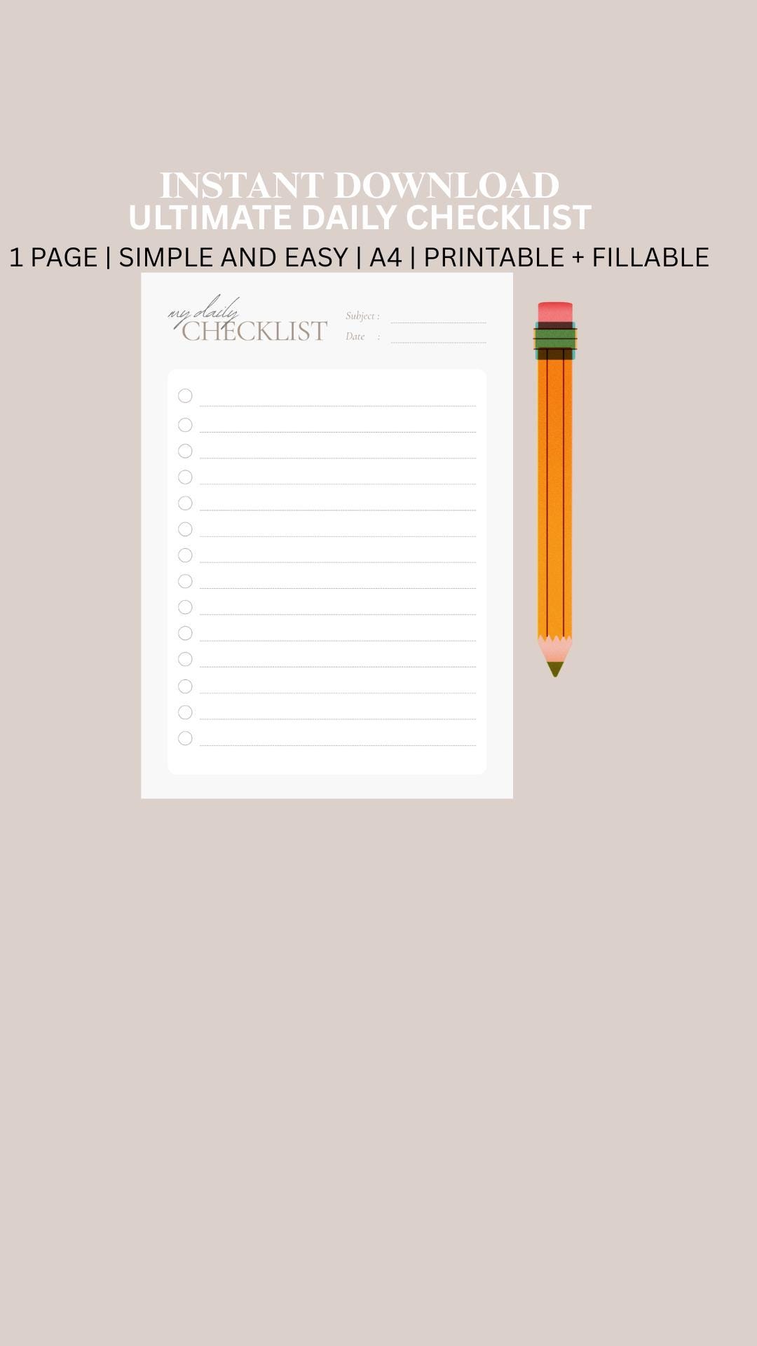 Minimalist Daily Checklist Printable A4 to Do List PDF Template Undated ...