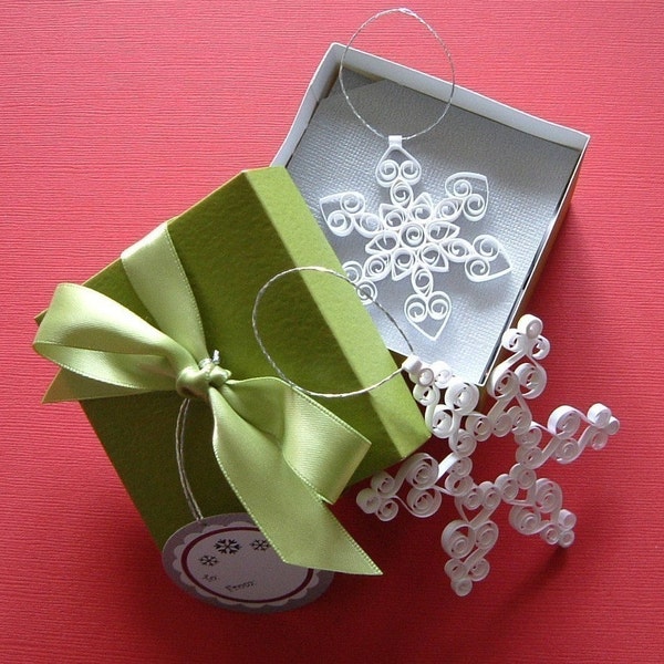 EtsyHolidaySale - Jack Frost Collection-Set of 3 elegant, quilled snowflake ornaments packaged for gift giving, perfect stocking stuffers, secret santa gift, office party gift