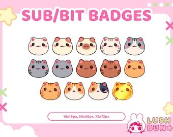Twitch Sub/Bit Badges | 14 Cute Cat Emotes