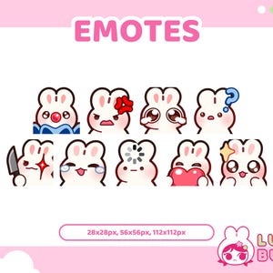 Bunny Emotes | 9 Pack | Twitch & Discord | Kawaii Stream Emoji Pack | Rabbit