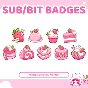 Twitch Sub/Bit Badges Pack 9pcs | Strawberry Cafe Badges | Twitch Badges | Sub Badges | Bit Badge | Stream Badges | Strawberry