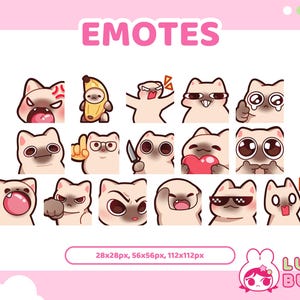 Siamesisk katt-emojis | 16-pack | Twitch & Discord | Kawaii Stream-emojipaket | Kattunge