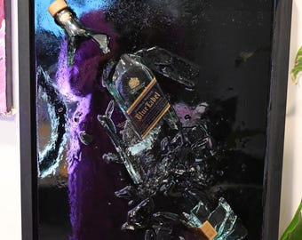 Johnny Walker Blue broken bottle 3d resin art gifts for dad home and office