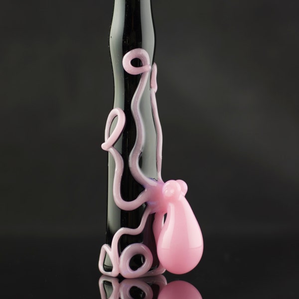 Octopus Large Glass Pipe Chillum Bat Hand Blown Thick Wall Full Color in Black & Pink Cadillac, Ready to Ship